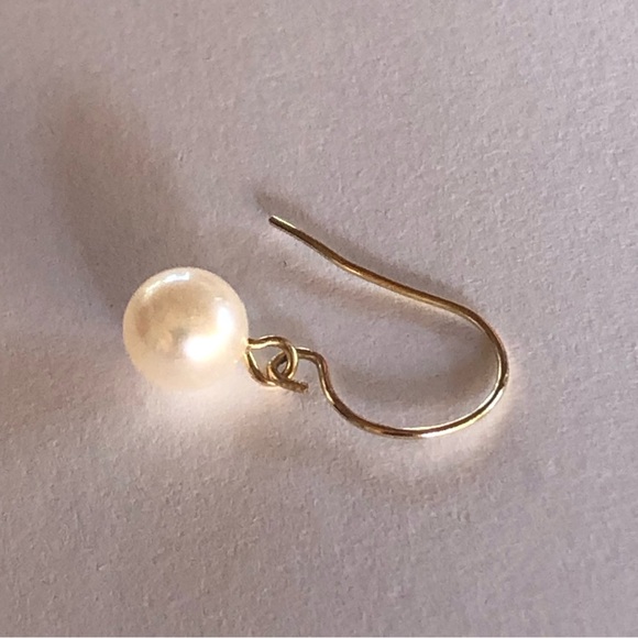 14k Solid Gold Pearl Dangle Earrings - Picture 8 of 10